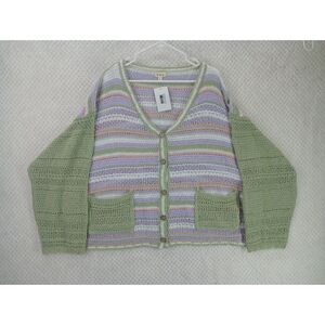 POL Oversized Cardigan Women's Large Lavender Boho Stripe Button Up NWT